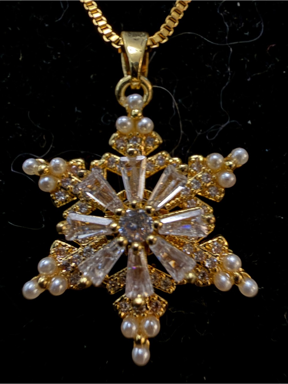 Gold-Tone Pearl & Crystal Snowflake Pendant Necklace - Women's Jewelry